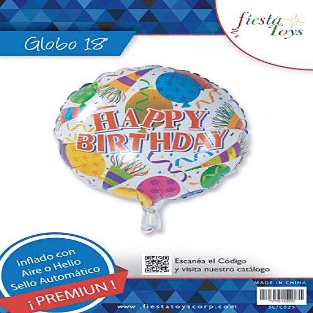 FOIL 18 HAPPY BIRTHDAY PLATEADO GLOBOS Y SERPENTINAS BLISTER