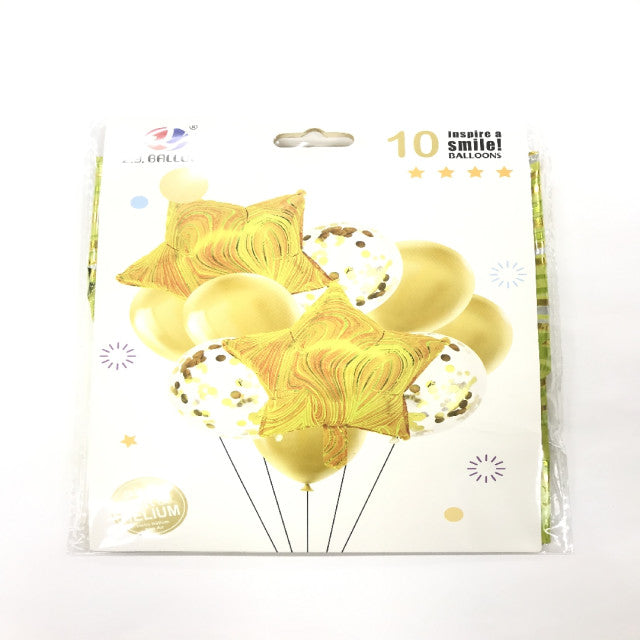 FOIL BOUQUET 10 GLOBOS ESTRELLAS GOLD