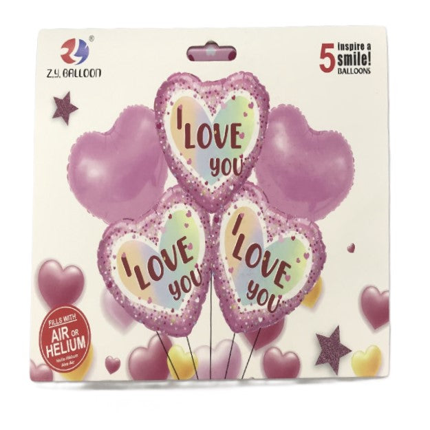 FOIL BOUQUET 5 I LOVE YOU RED AND PINK