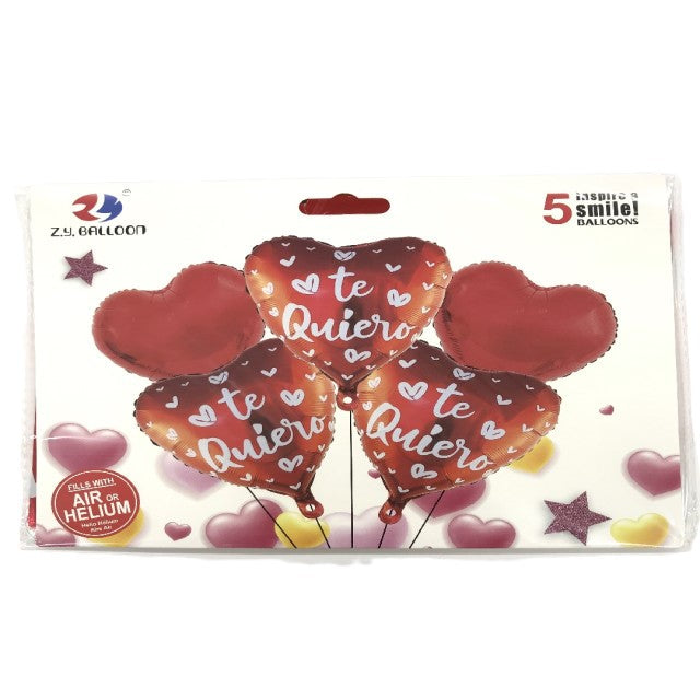 FOIL BOUQUET 5 TE QUIERO CORAZONES ROJOS