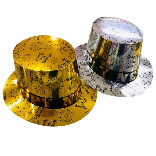 SOMBRERO HAPPY NEW YEAR COPA ANCHA DORADO Y PLATEADO