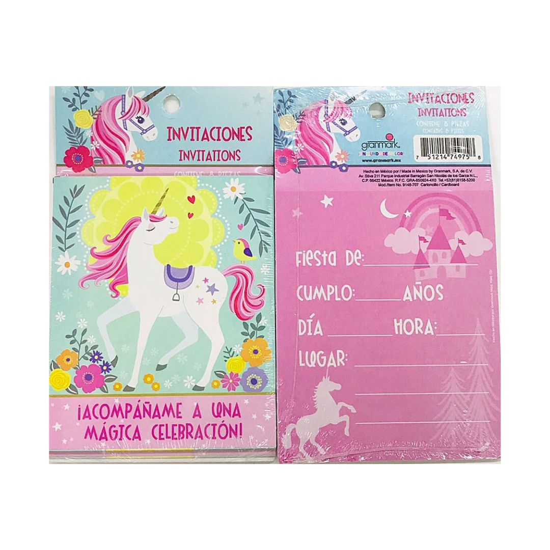 INVITACION UNICORNIO 8 UNID