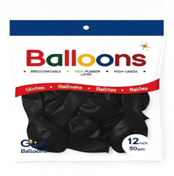 GLOBOS LATEX 12 Inch MATE NEGRO (50 Unid)
