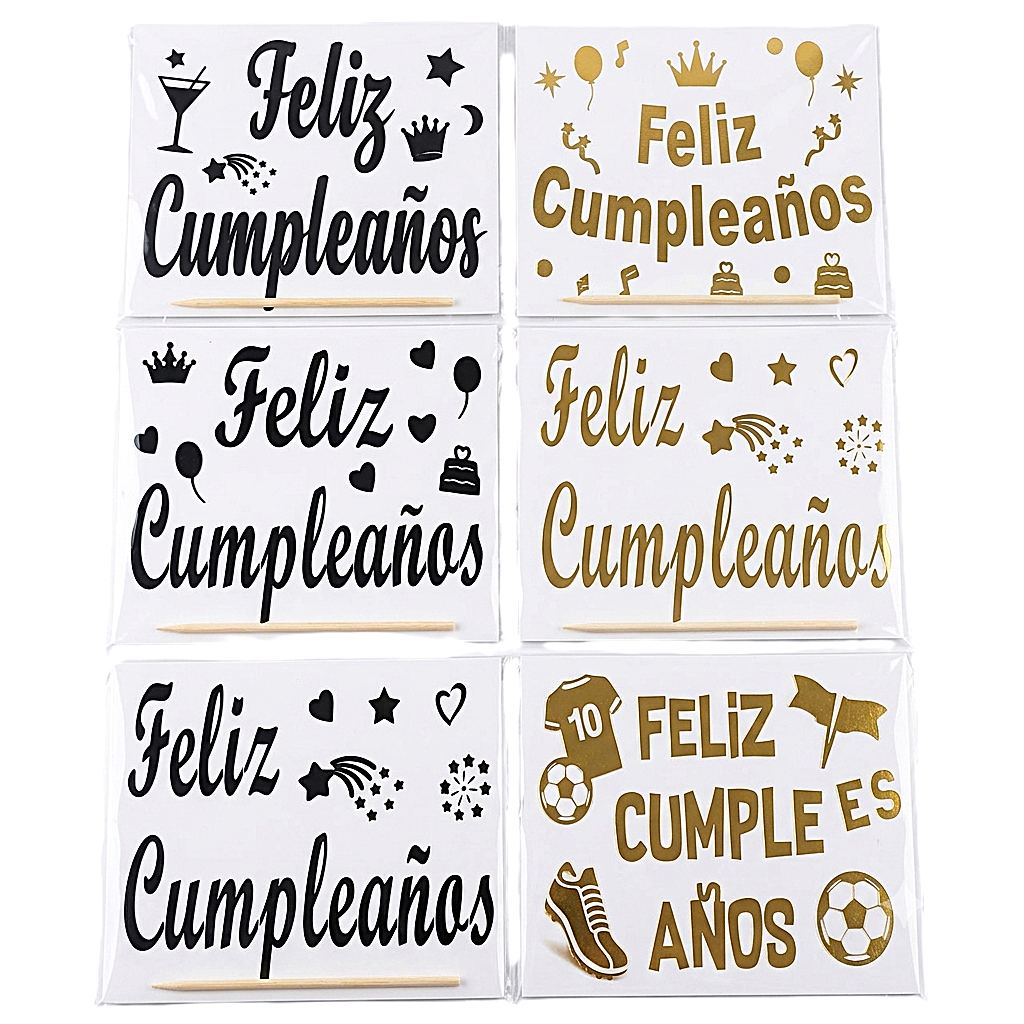STICKER FELIZ CUMPLEAÑOS DORADO-NEGRO PARA GLOBOS