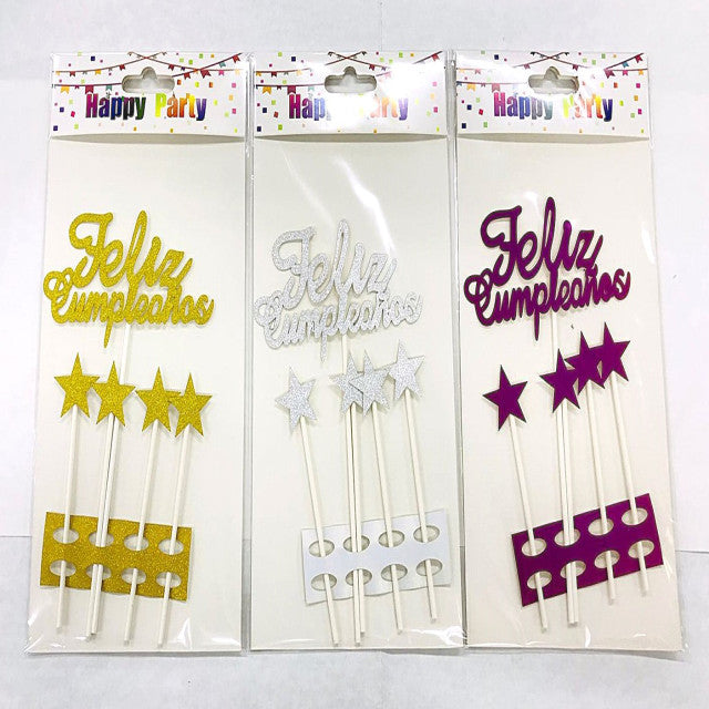 TOPPER CAKE SET FELIZ CUMPLEAÑOS ESTRELLA (5 Unid)