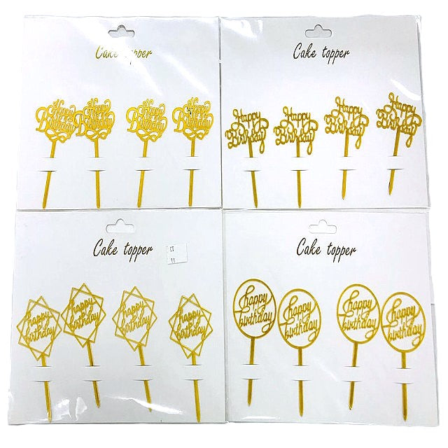 TOPPER CAKE SET HAPPY BIRTHDAY DORADO (4 Unid)