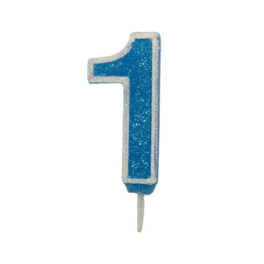 VELA NUMERO 1 AZUL ESCARCHADA