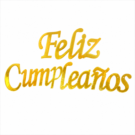 LETRERO HAPPY BIRTHDAY DORADO CURSIVO