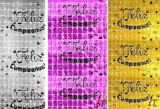 CORTINA CUADROS FELIZ CUMPLEAÑOS CORONA (100 x 200 cm) 3 COLORES