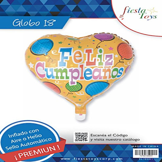 FOIL 18 FELIZ CUMPLEAÑOS CORAZON AMARILLO BLISTER