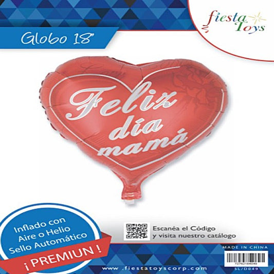 FOIL 18 FELIZ DIA MAMA CORAZON ROJO BLISTER