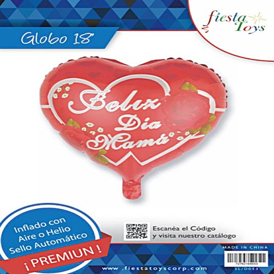 FOIL 18 FELIZ DIA MAMA CORAZON ROJO HOJAS BLISTER