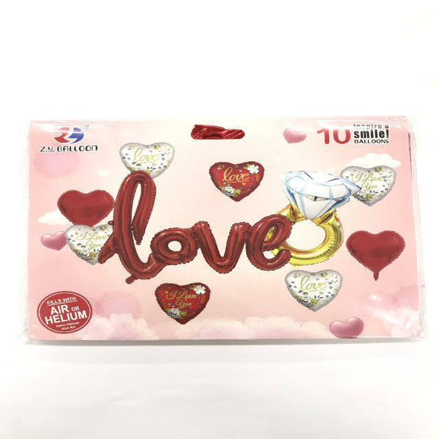 FOIL BOUQUET 10 LOVE ROJO Y CORAZONES