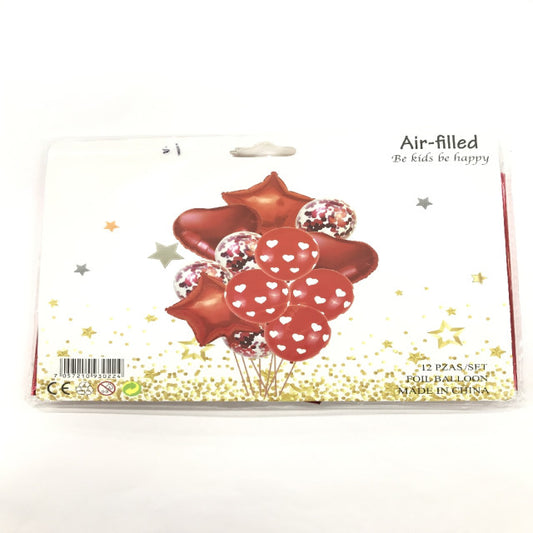 FOIL BOUQUET 12 GLOBOS ESTRELLAS ROJO