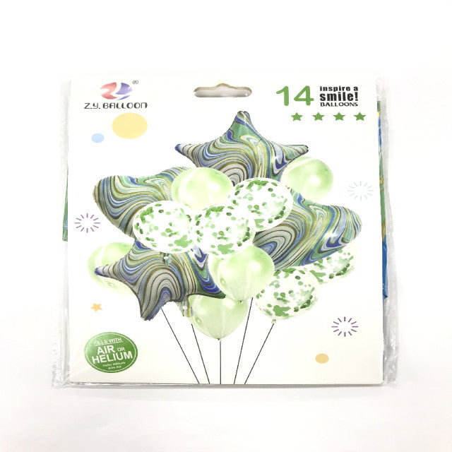 FOIL BOUQUET 14 GLOBOS ESTRELLAS CORAZONES MARMOL GREEN