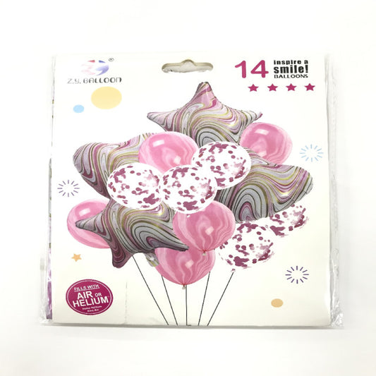 FOIL BOUQUET 14 GLOBOS ESTRELLAS MARMOLEADO PINK