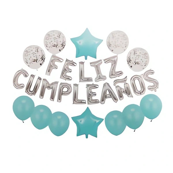 FOIL BANNER 27 BANNER FELIZ CUMPLEAÑOS SILVER BLUE