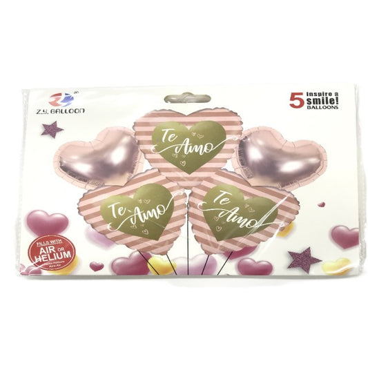 FOIL BOUQUET 5 TE AMO CORAZONES PINK GLOD