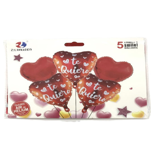 FOIL BOUQUET 5 TE QUIERO CORAZONES ROJOS