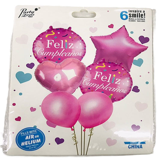 FOIL BOUQUET 6 FELIZ CUMPLEAÑOS ROSADO