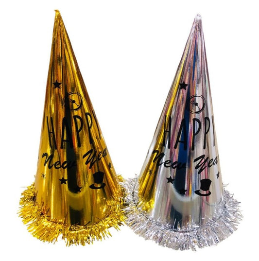 SOMBRERO HAPPY NEW YEAR CONO DORADO Y PLATEADO