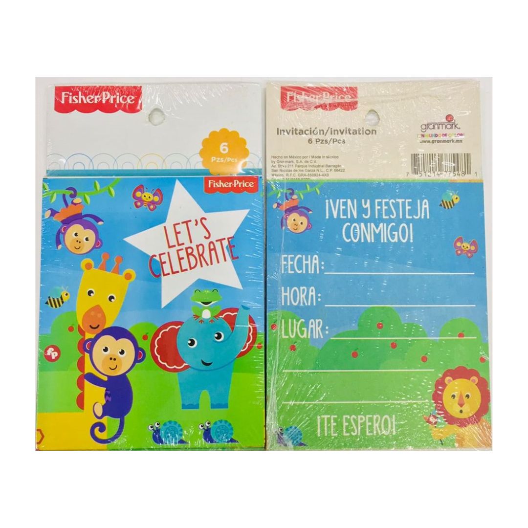 INVITACION FISHER PRICE (6 Unid)