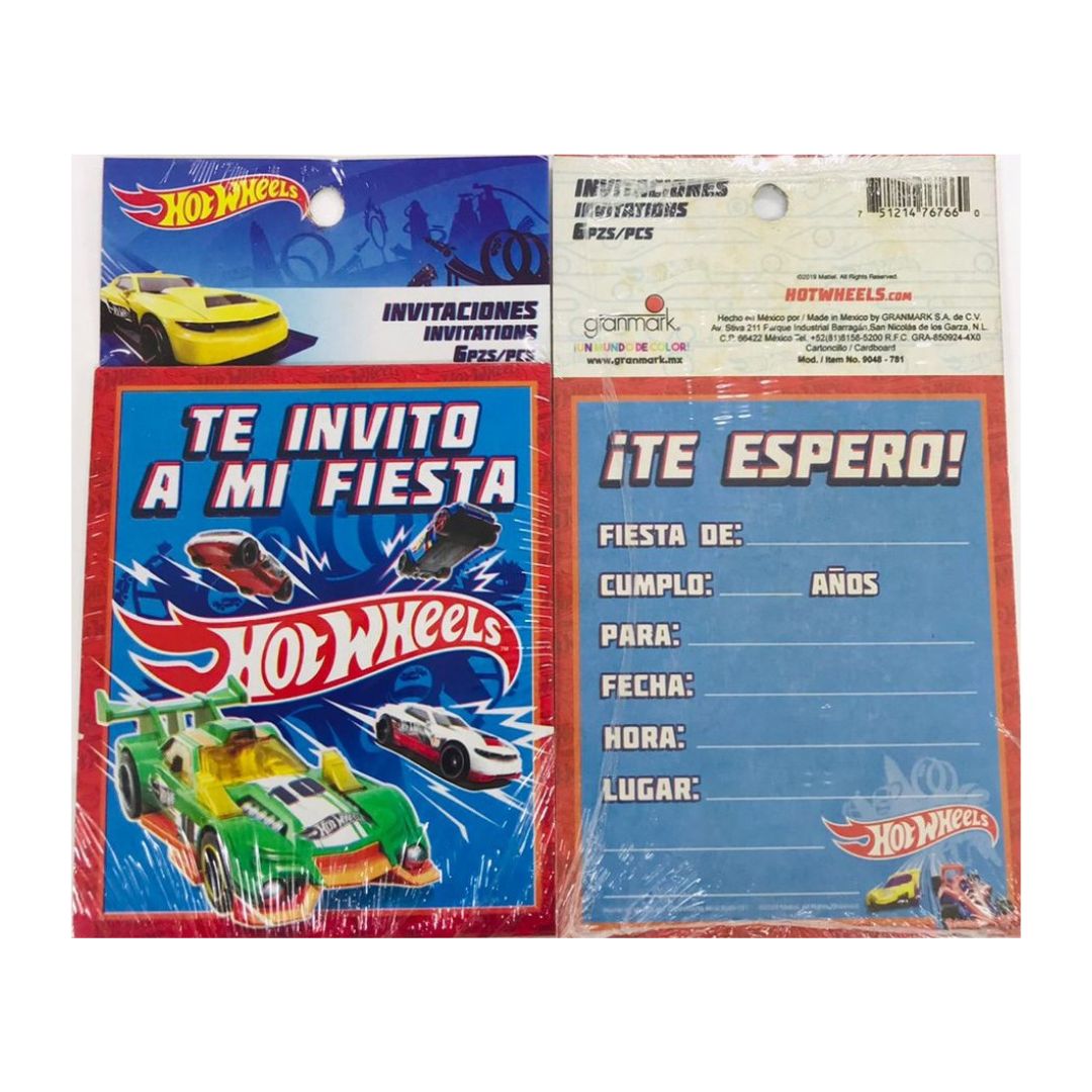INVITACION HOT WHEELS (6 Unid)