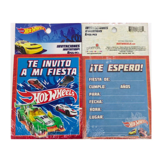 INVITACION HOT WHEELS (6 Unid)