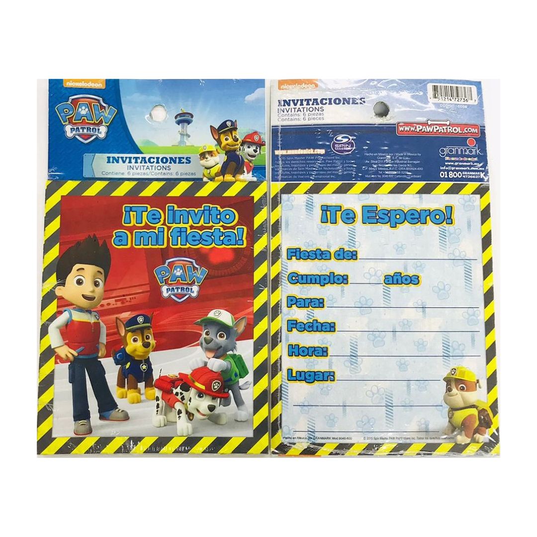 INVITACION PAW PATROL (6 Unid)