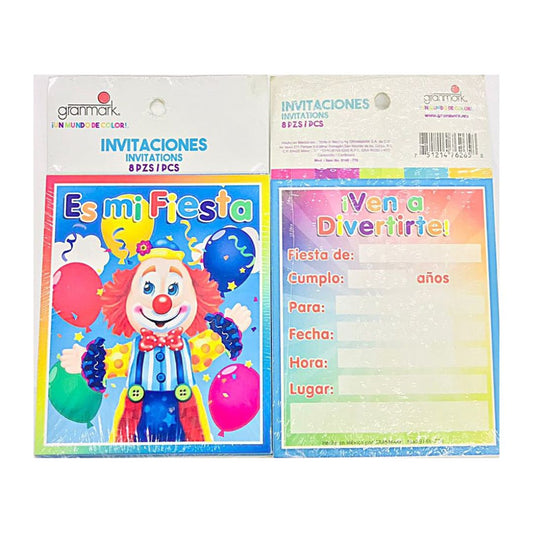 INVITACION PAYASO 8 UNID (MOD. 284-770)