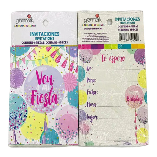 INVITACION HAPPY BDAY SWEET BALLOON 8 UNID (MOD.731)