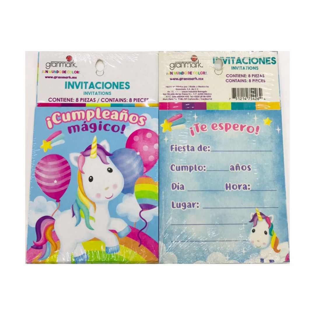 INVITACION UNICORNIO BEBE 8 UNID (MOD.729)