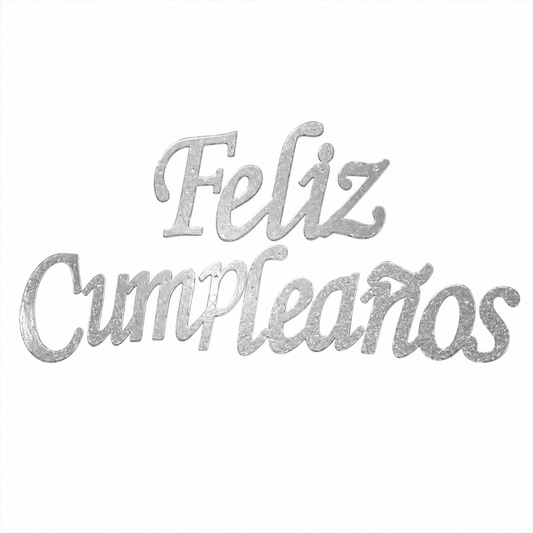 LETRERO FELIZ CUMPLEAÑOS PLATEADO CURSIVO