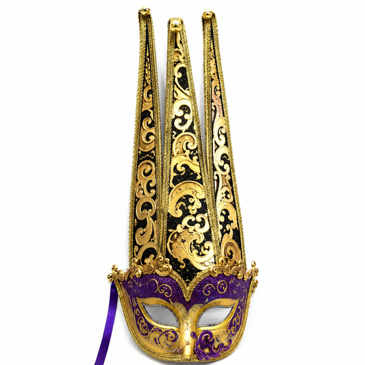 MASCARA VENECIANA LILA Y DORADO CASCABEL