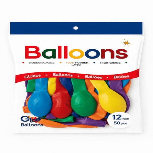 GLOBOS LATEX 12 Inch MATE SURTIDO (50 Unid)
