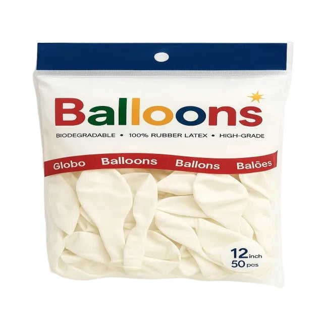 GLOBOS LATEX 12 Inch MATE BLANCO (50 Unid)