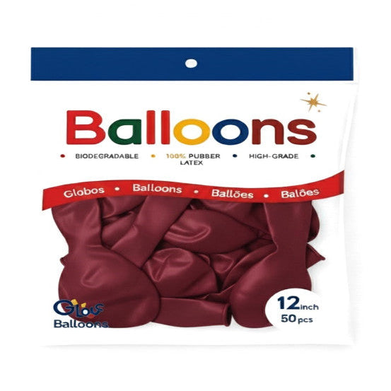 GLOBOS LATEX 12 Inch MATE VINO TINTO (50 Unid)