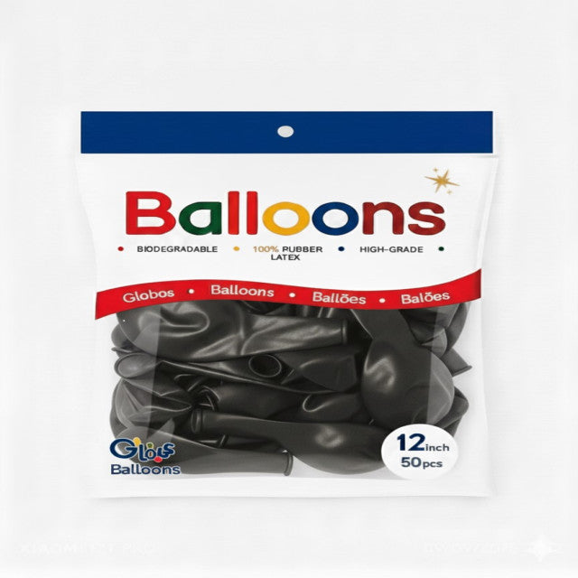 GLOBOS LATEX 12 Inch PERLADO NEGRO (50 Unid)