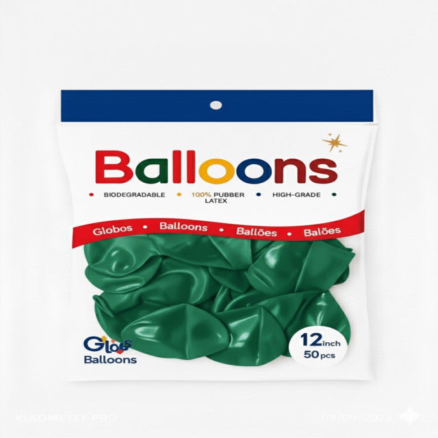 GLOBOS LATEX 12 Inch PERLADO VERDE OSCURO (50 Unid)