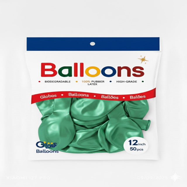 GLOBOS LATEX 12 Inch PERLADO VERDE CLARO (50 Unid)