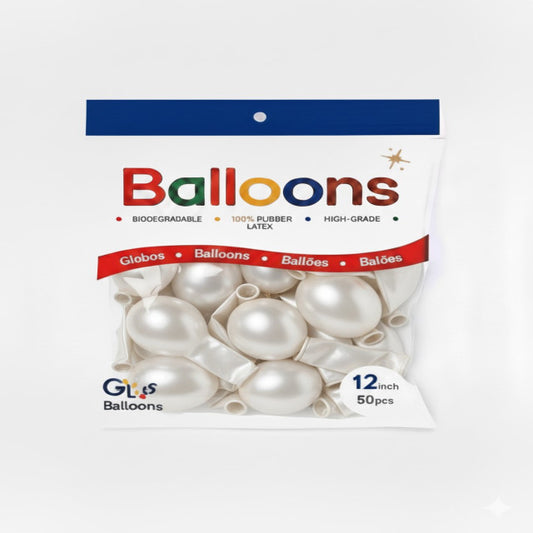 GLOBOS LATEX 12 Inch PERLADO BLANCO (50 Unid)