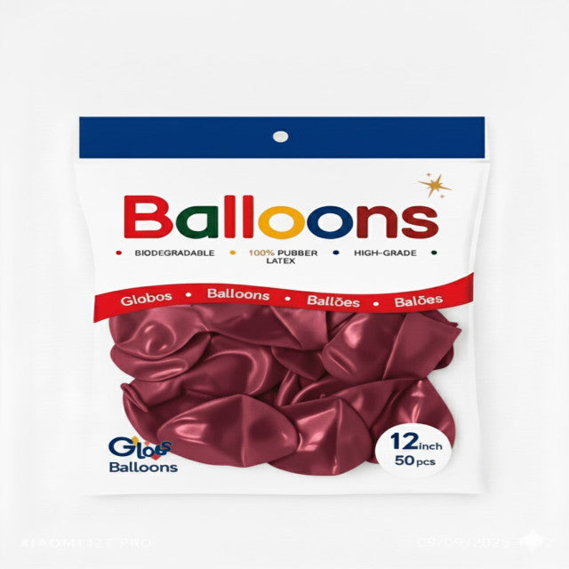GLOBOS LATEX 12 Inch PERLADO VINO TINTO (50 Unid)