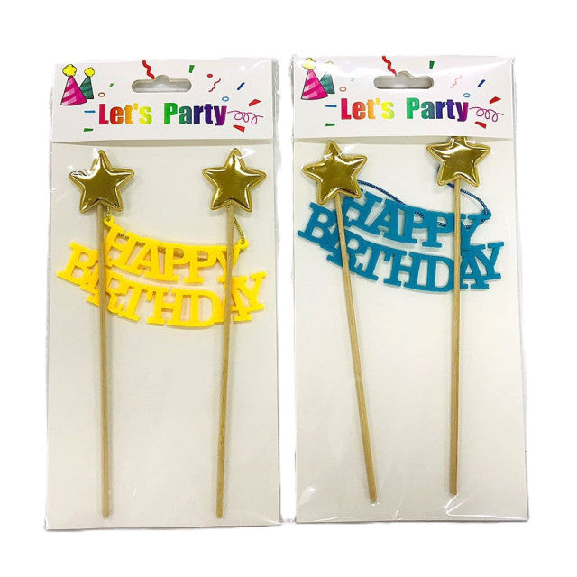 TOPPER CAKE HAPPY BIRTHDAY CON 2 ESTRELLA (2 Unid)