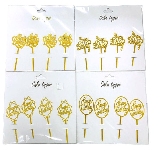 TOPPER CAKE SET HAPPY BIRTHDAY DORADO (4 Unid)