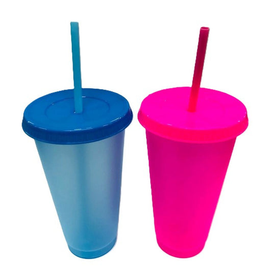 VASO PLASTICOS CON TAPA Y CARRIZO MAGICO