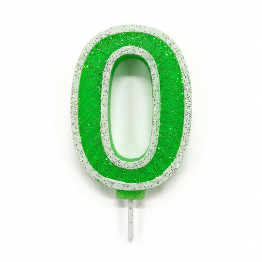 VELA NUMERO 0 VERDE ESCARCHADA